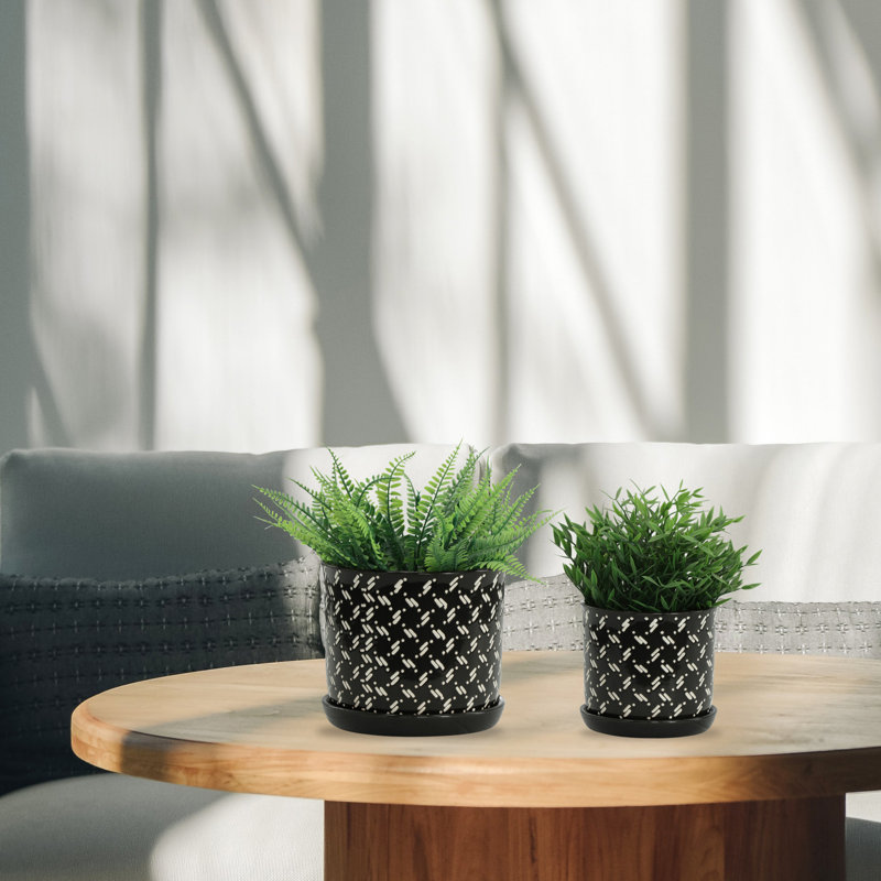 Ceramic Stoneware Saucer Planters with Drainage Hole - Set of 2, 8" H x 8" W x 8" D
