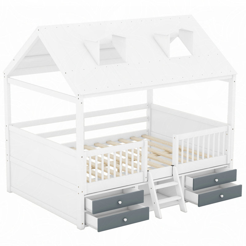Structure de lit double en bois, Blanc