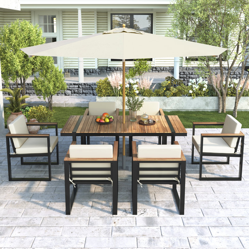 Ensemble de salle à manger de patio 7 pièces avec table et chaises toutes saisons, Blanc