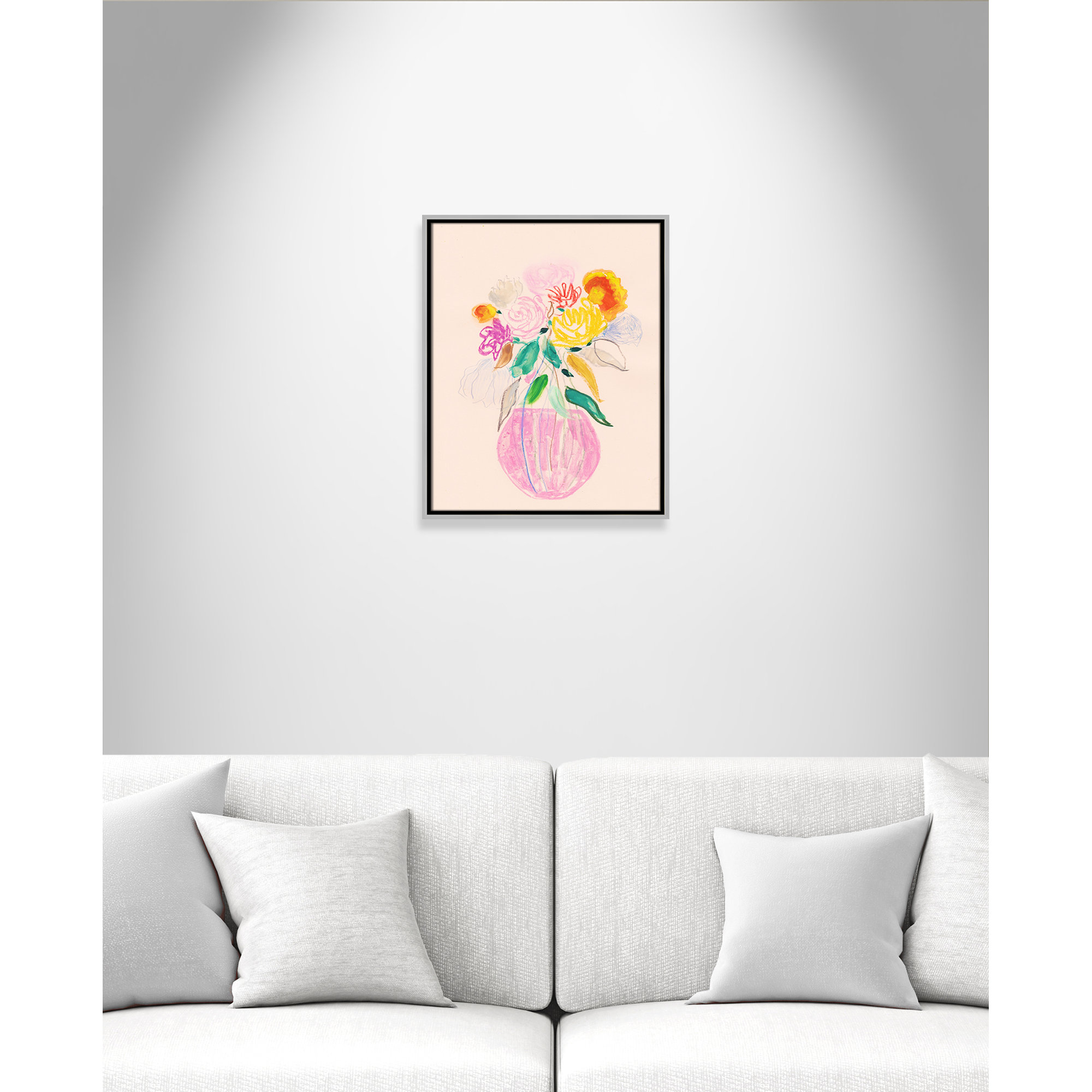 Simple Floral I Print by Bea Dina, Silver Floater Framed Canvas, No Mat, 21.5" H x 17.5" W x 2" D