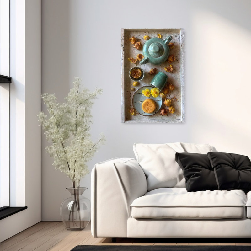 «Tranquil Asian Tea Cerémonie», reproduction d'art contemporain abstraite, H 36 po x l 24 po