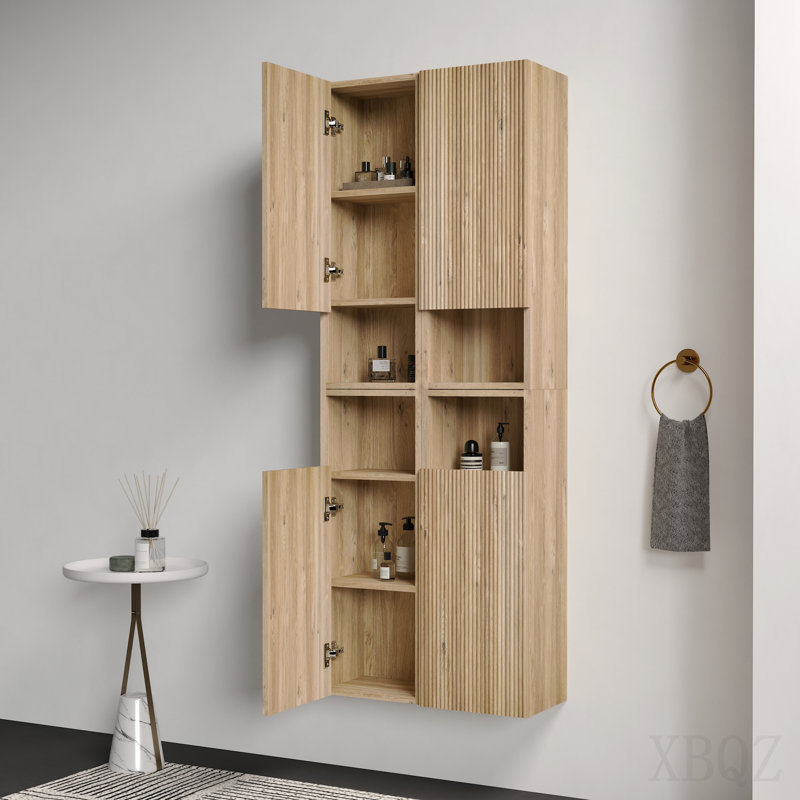 Cc1014s112310 Rough Oak & Rough Oak Bathroom Floating 4-Piece Side Cabinet Set, Wall-Mounted Storage Cabinet For Small Space, Kd