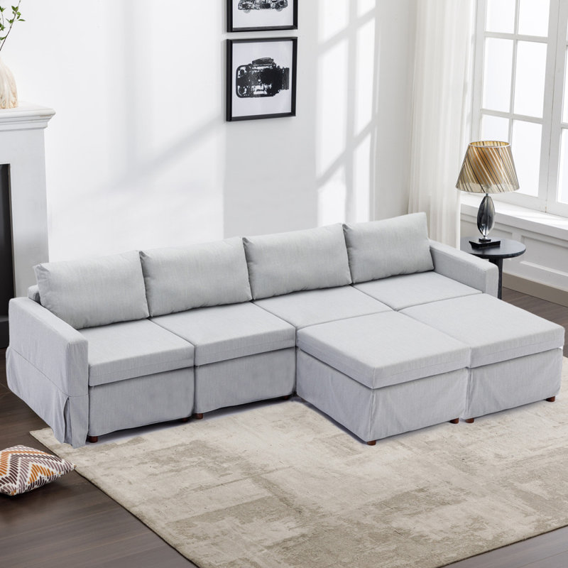 Canapé modulaire moderne à 4 places avec 2 repose-pieds, coussin de siège et dossier amovible et lavable Modern