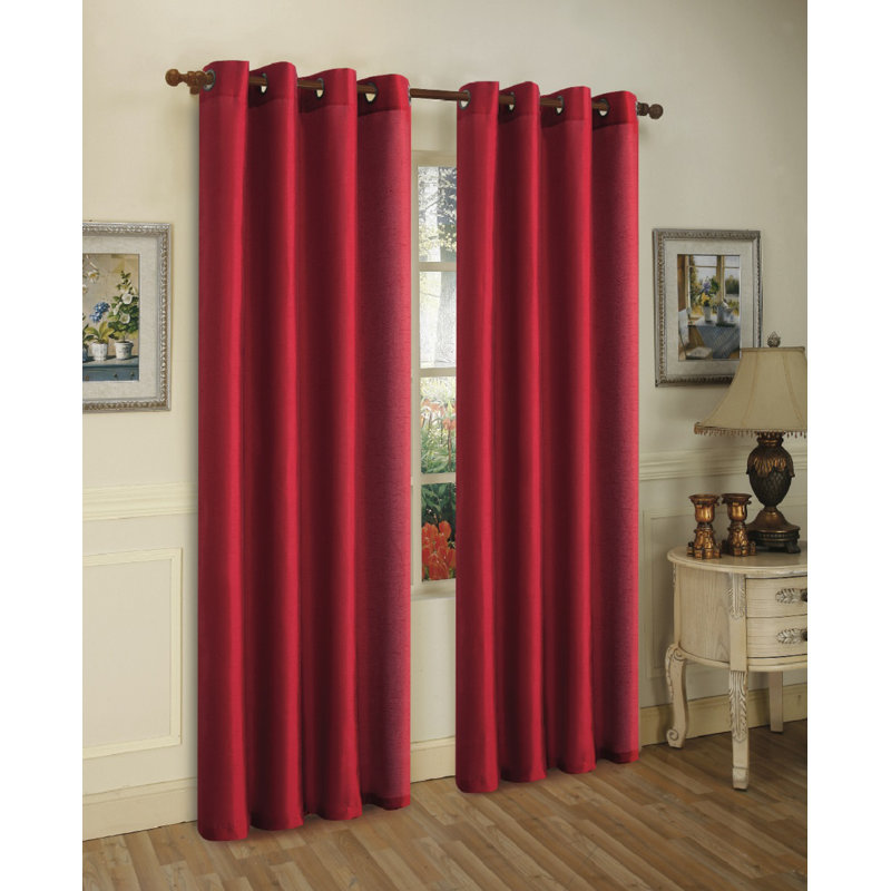 Mira Solid Semi-Sheer Grommet Curtain Panel Set, Burgundy