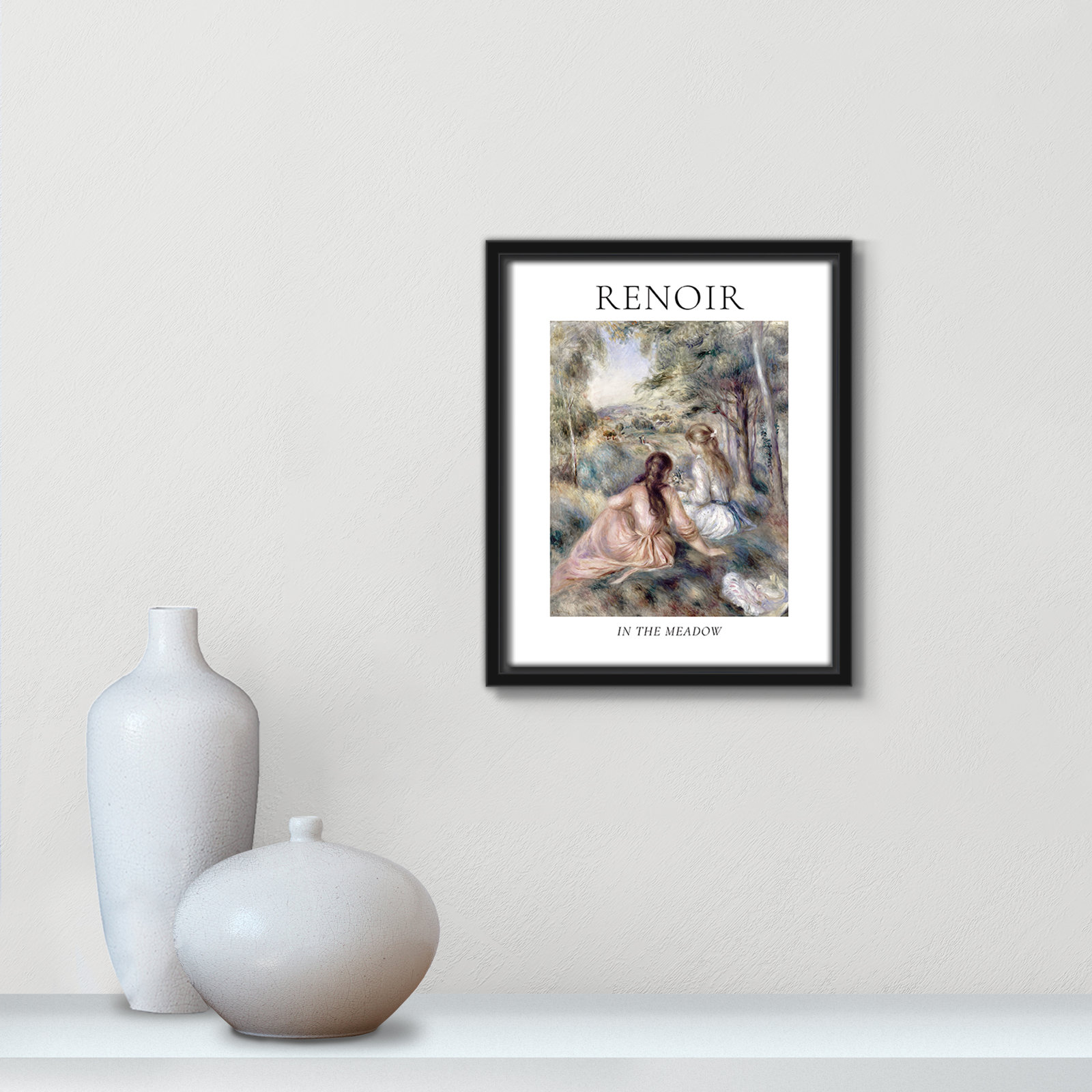 Old Masters Collection " In The Meadow " by Auguste Renoir, No, 37.5" H x 25.5" W x 2" D, Black Floater Frame