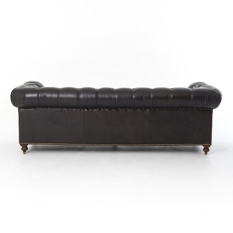 Conrad 95.5" Wide Genuine Leather Rolled Arm Chesterfield Sofa, Rider Black Genuine Leather