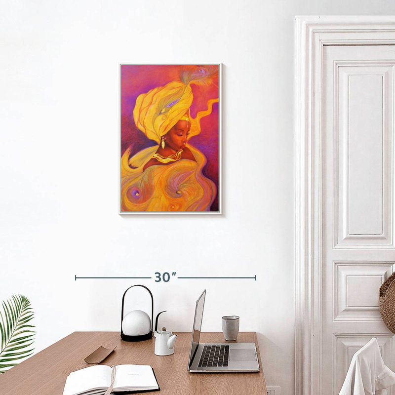 Déesse Oshun, 17 po x 25 po, Cadre flottant blanc