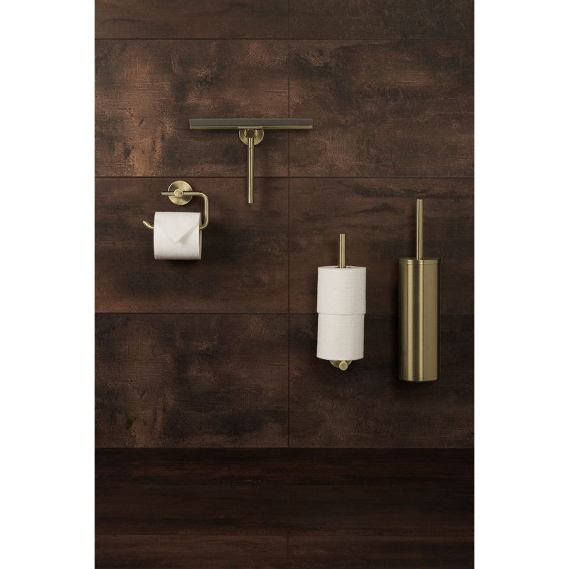 Cosmos Wall Mounted Toilet Brush and Holder, Brushed gold look