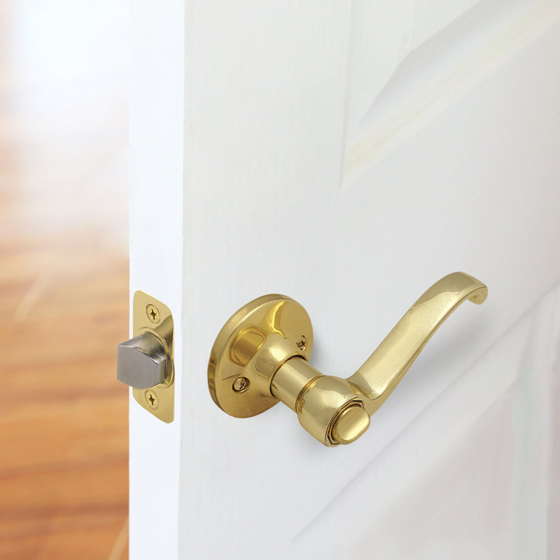 Scroll Privacy Bed/Bath Door Lever, Polished Brass, 2-Way Latch