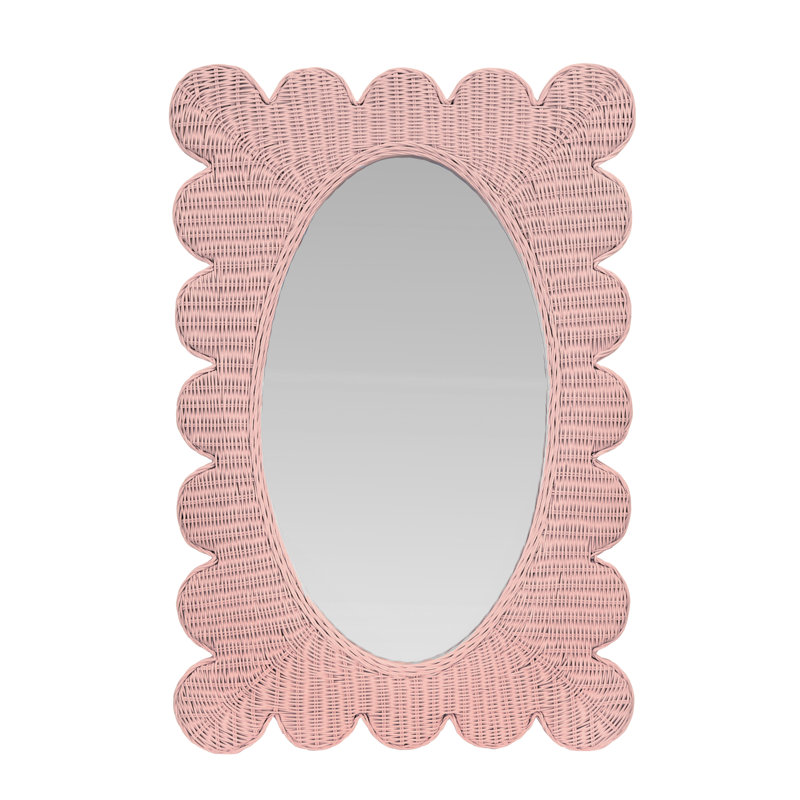 Rectangle Rattan Mirror, Woven Rattan Painted Pink