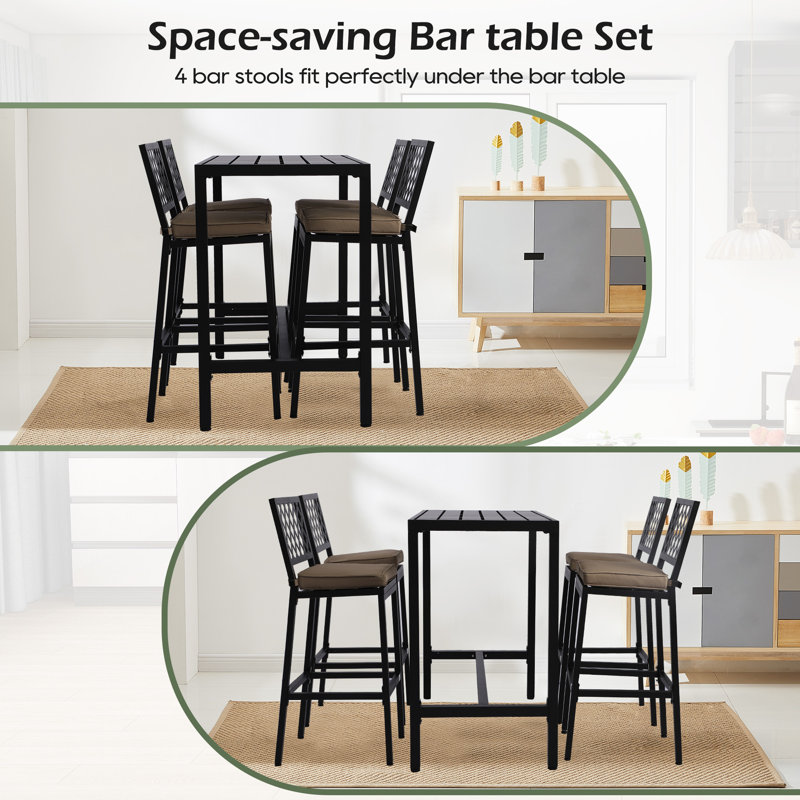 Hannatou 4 - Person Patio Dining Set with Rectangular Table , Cushions Included, Black