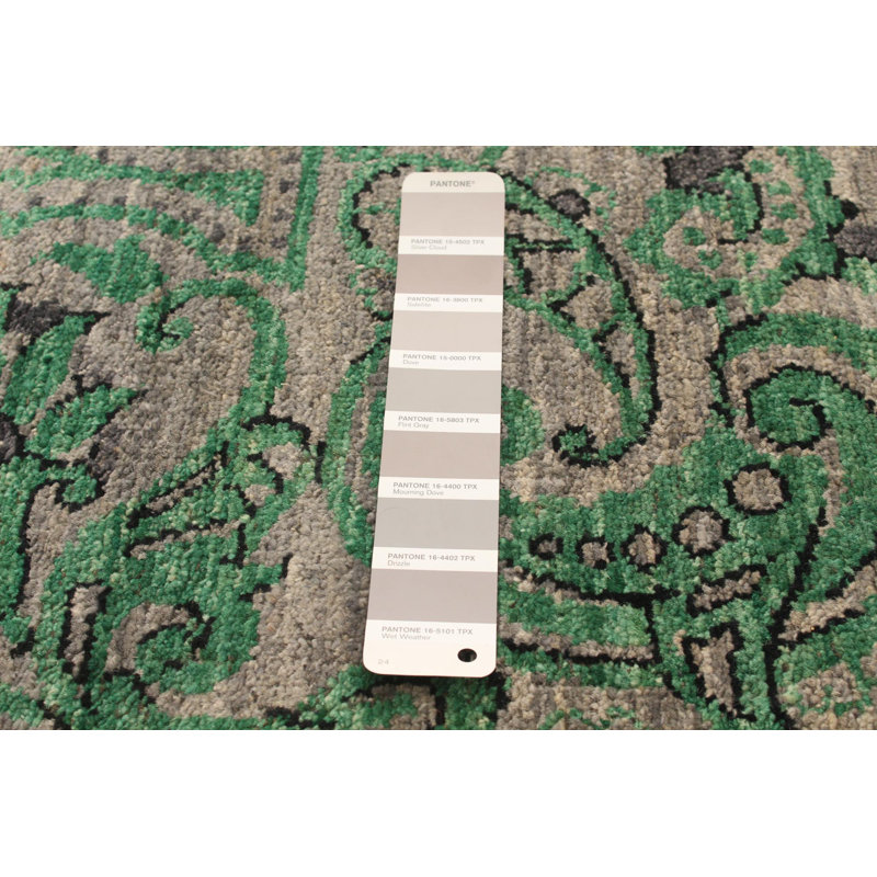 Tapis unique en laine noué à la main 4 pi 2 po x 6 pi gris nouvel âge Lahore Decio