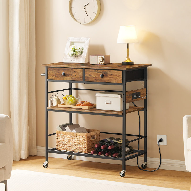 Ansen 37.8" Rolling Kitchen Island with Storage and Power Outlet