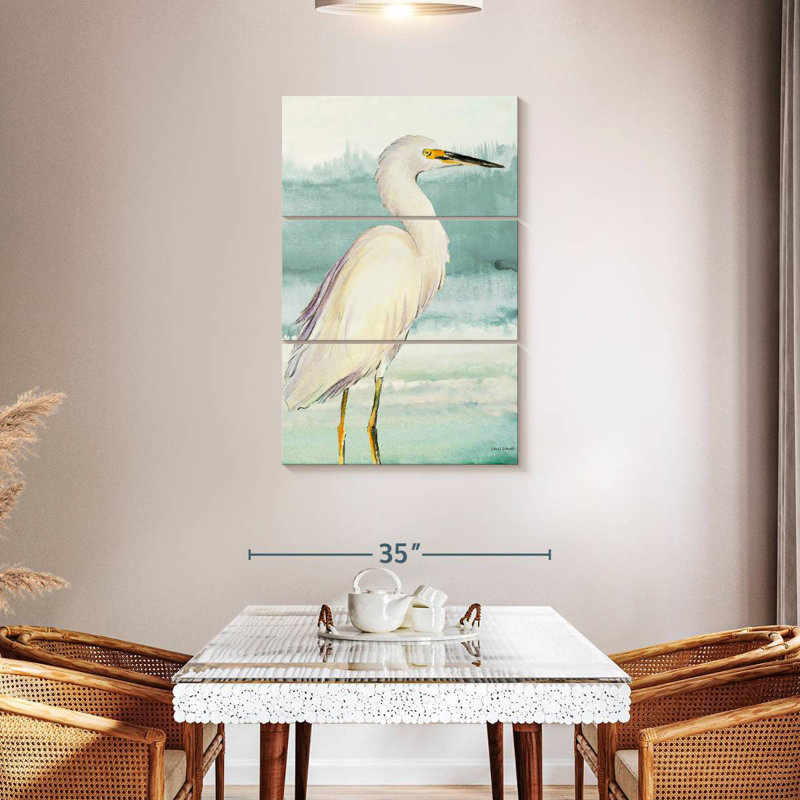 Bramon héron sur verre de mer II, H 32 po x l 20 po