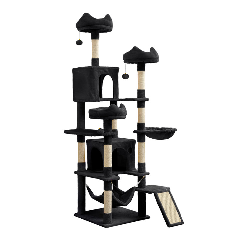 Tour pour arbre à chat à niveaux multiples 74,8 po, Noir, noir, noir, noir