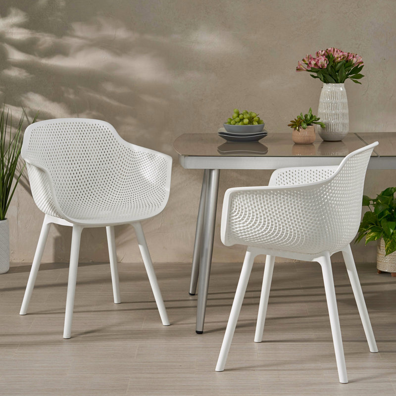 Chaise de salle à manger d'extérieur Lotus - Polypropylène blanc, structure résistante à l'eau