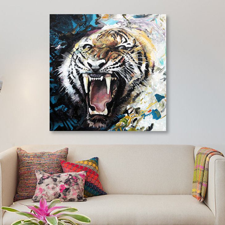 « tiger roar », impression sur toile, H 12 po x l 12 po x P 1,5 po, Toile tendue, Pas de tapis