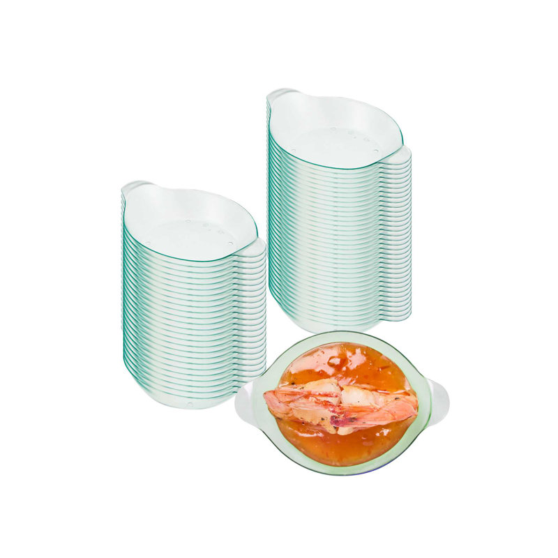 Restaurantware-3.8 x 2.5 Inch Mini Handled Plates, 100 Durable Appetizer Plates - With Handles, Disposable, Seagreen Plastic Handled Plates, Suitable For Cold Foods
