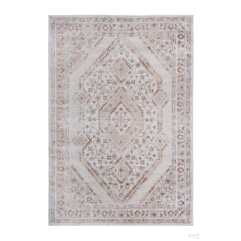 LOOM & LUXE Collection 8X10 Cream/Ivory/Bordered Non-Shedding Living Room Bedroom Dining Home Office Stylish And Stain Resistant Area Rug