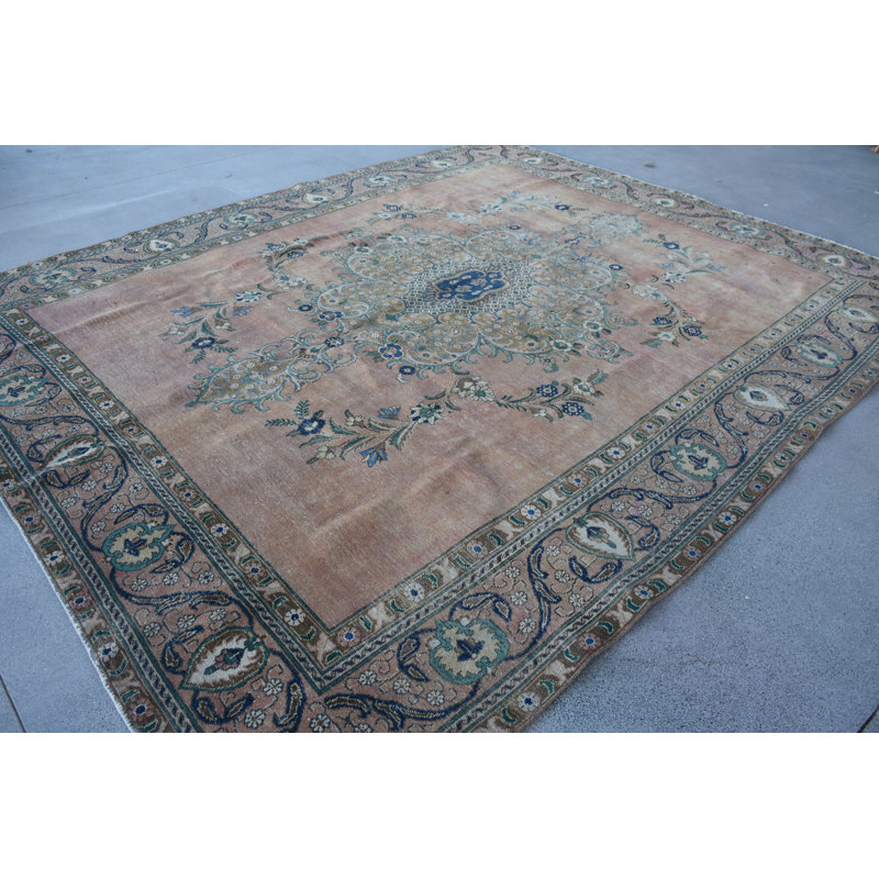 111.4x144.9 Inch Beige Wool Patchwork Rug, Classic Oversize Rug