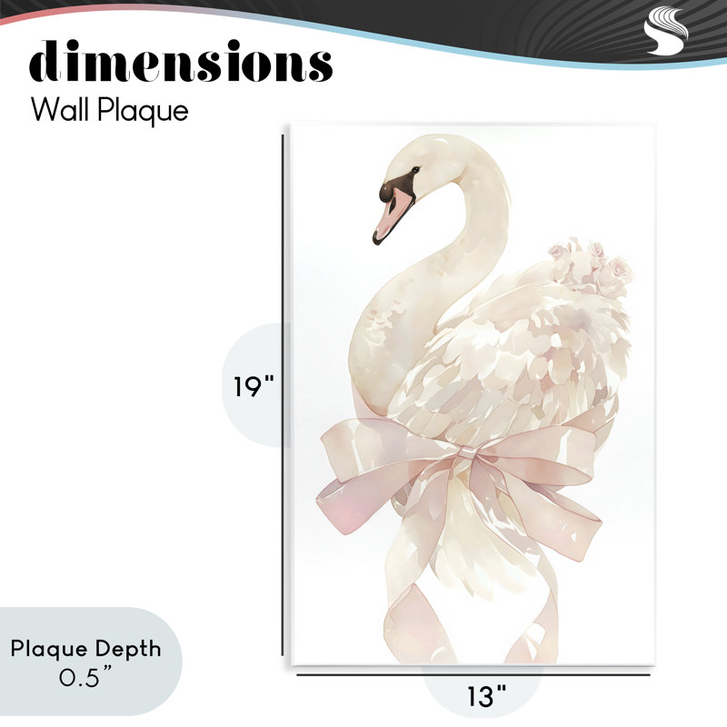 Plaque murale Coquette Swan with Bow, design by Creative Studio, H 19 po x l 13 po