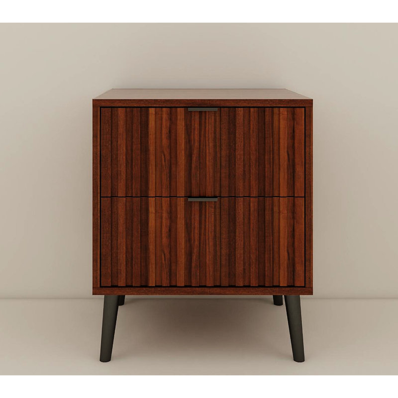 Modern 2 - Drawer Bedside Cabinet In Coffee Color, Engineered Wood, Bedroom Storage Option Ample Nightstand Brown, Open Design,