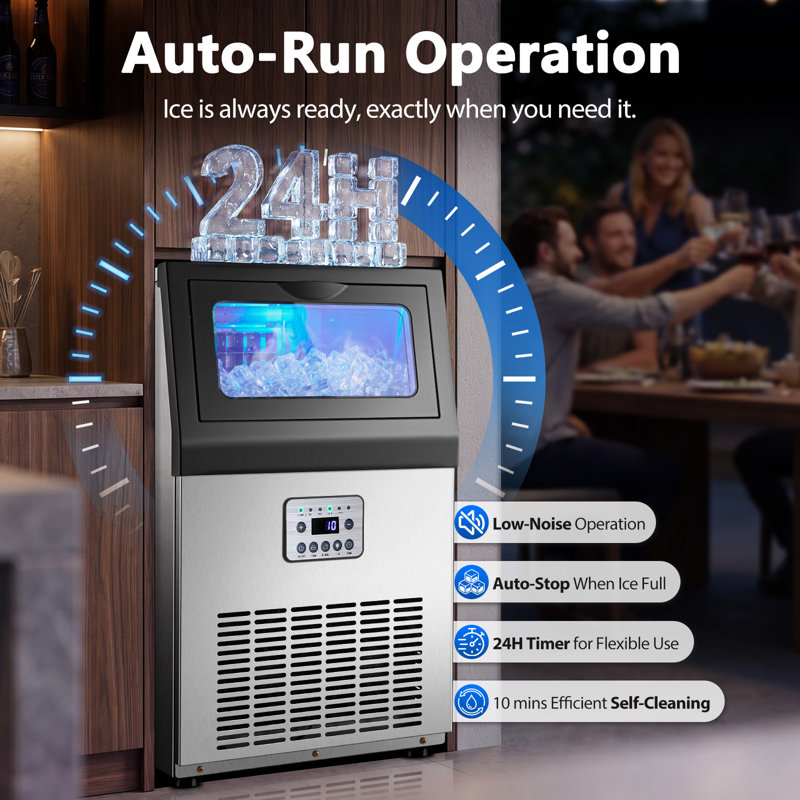Machine à glaçons en acier inoxydable 80 lb / 24 H, 18 lb de rangement sous le comptoir / machine à glace autoportante / encastrée avec auto-nettoyage, lumière DEL
