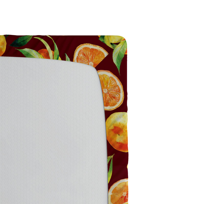 Ambesonne Citrus Fitted Sheet Vintage Mandarin Pattern Marigold Forest Green, King Fitted Sheet