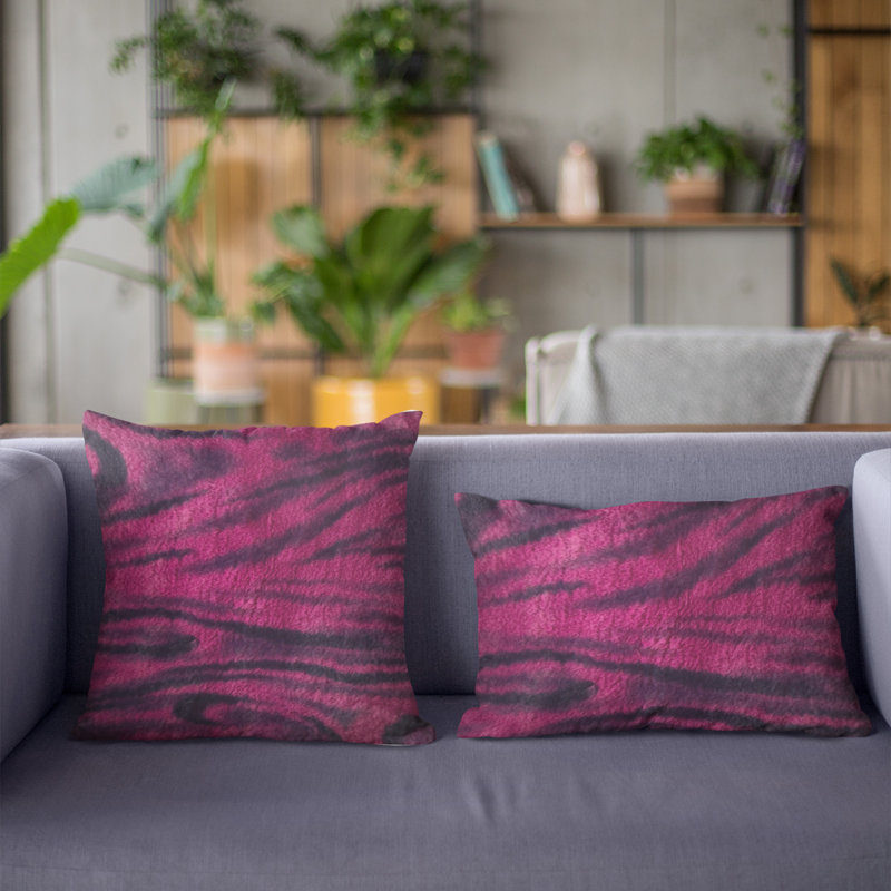 Coussin décoratif en polyester / mélange de polyester, 24 po x 24 po, Fuchsia / noir, Carré