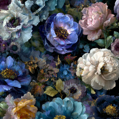 Floral Peel and Stick Wallpaper Realistic Navy Intricate Flowers Wall Mural 23.6"W x 118"H Self Adhesive Removable Wall Paper Renter Friendly Wallpaper for Nursery Bedroom Cabinets