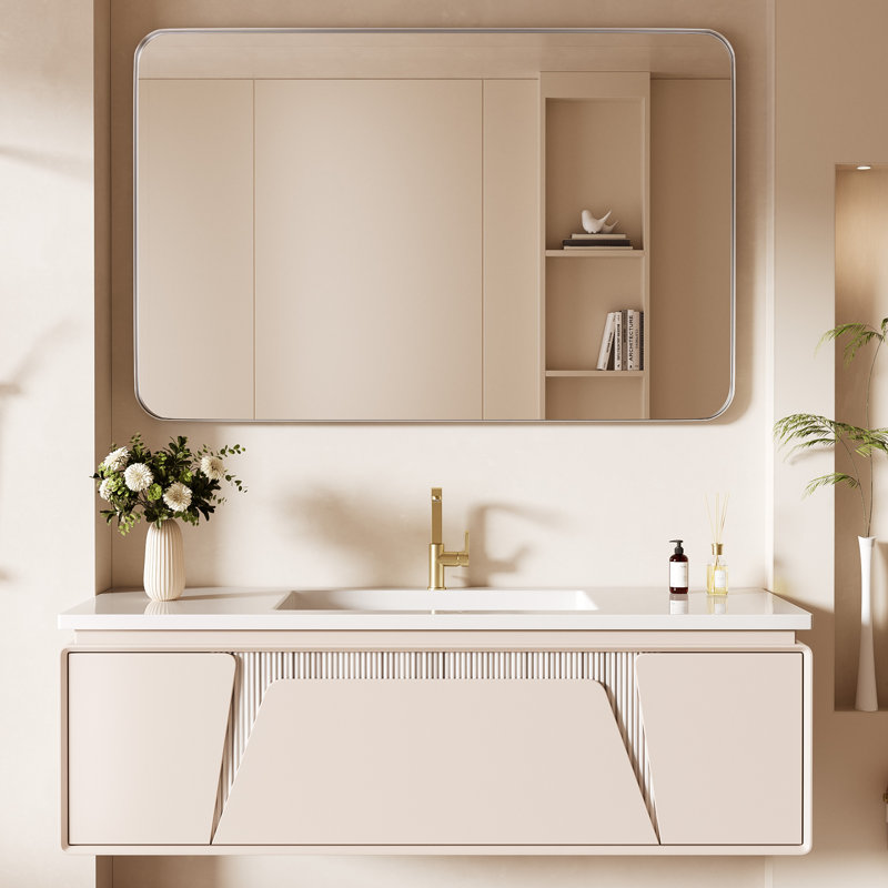 Cozy Design Tempered Glass Framed Wall-Mounted Bathroom Vanity Mirror, Silver, Rectangle, 36" x 55"