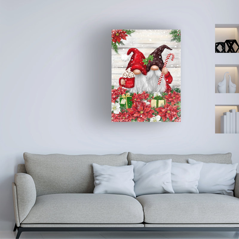 Art sur toile MAKiko Gnomes avec poinsettias, H 24 po x l 32 po