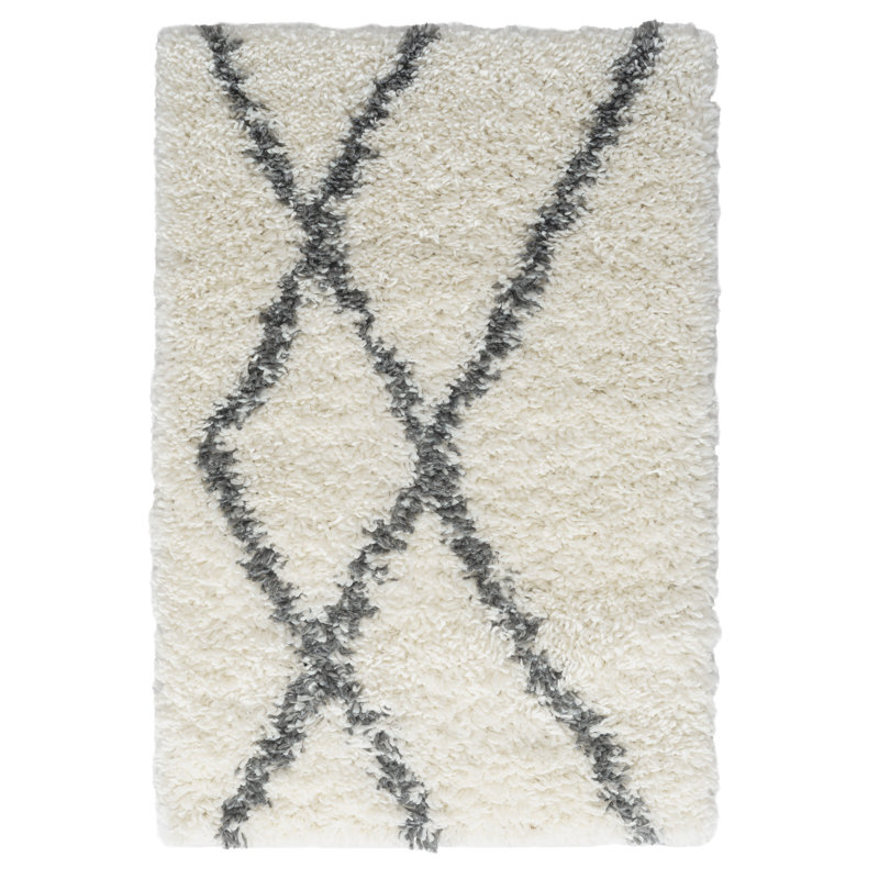 Shaggy Lush Diamond cream Rug, Rectangle 60 x 90cm