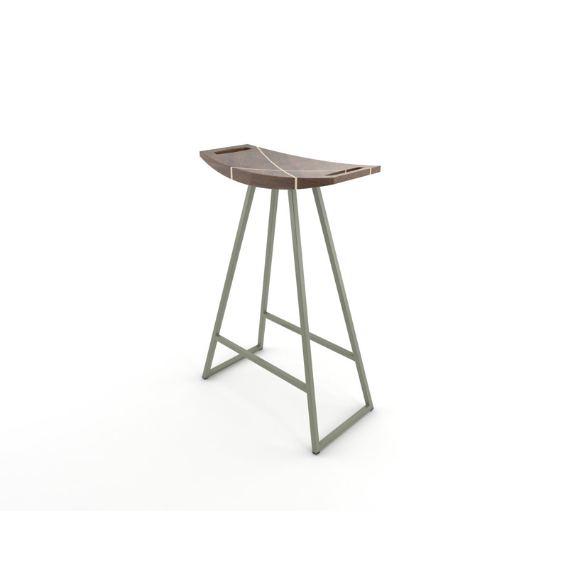 Tabouret de bar et de comptoir Robert, Noyer, Tabouret de comptoir (siège d'une hauteur de 24 p, Vert prairie