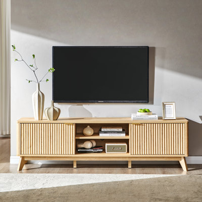 70" Mid Century Fluted Media Console, Fits 85" TV with Large Storage Space