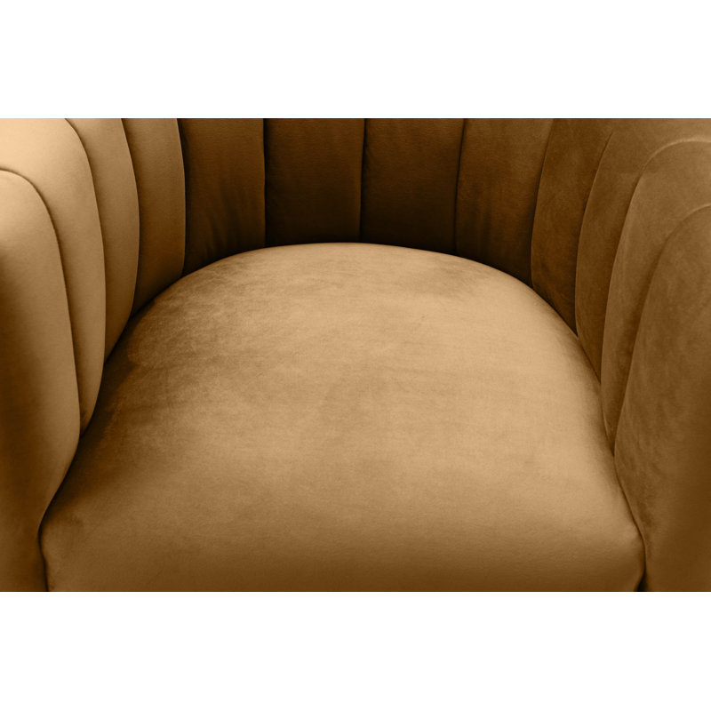 Velvet Barrel Chair, Gold, Brown Velvet