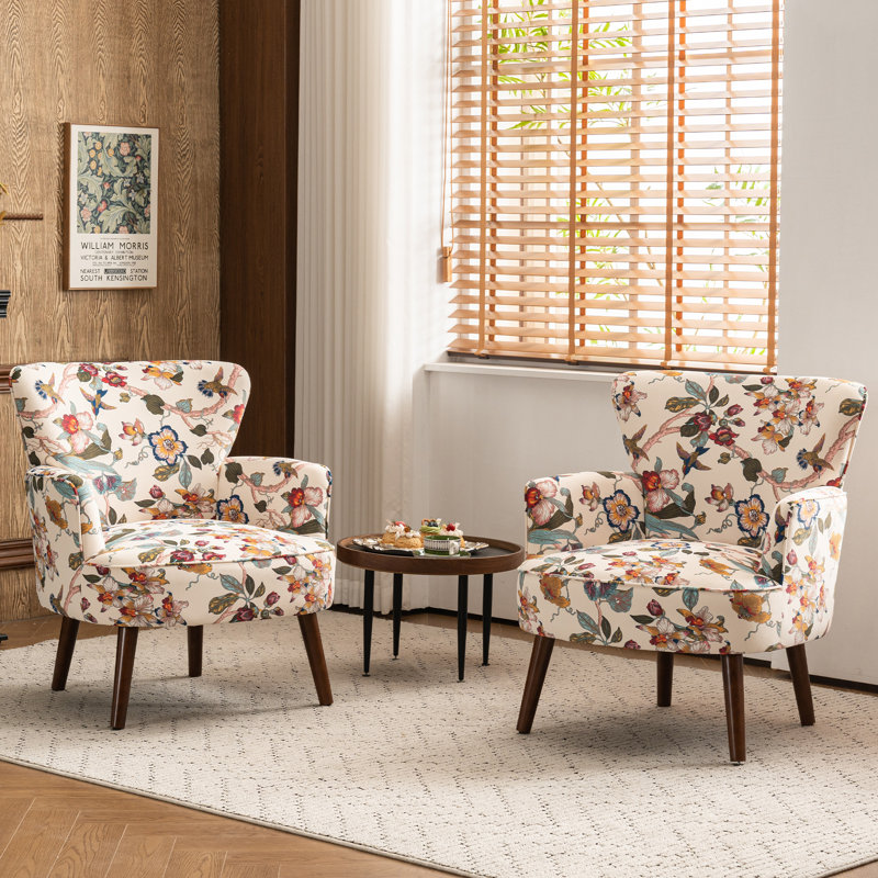 Upholstered Mid Century Modern Accent Armchair with Solid Wood Legs, Beige