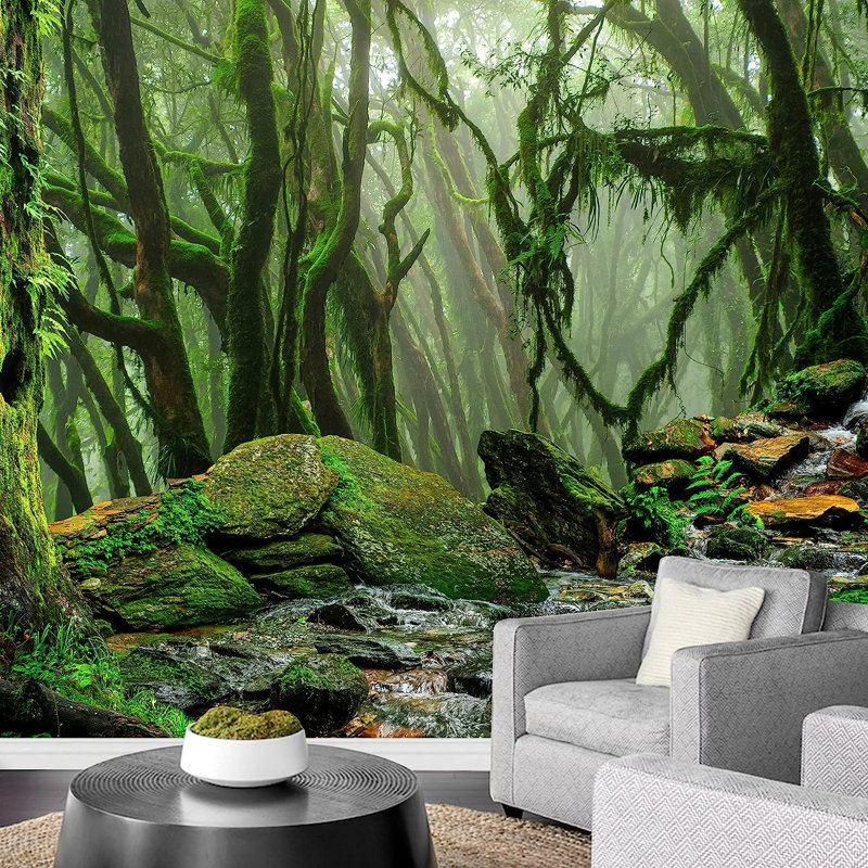 Panneau mural Mystic Misty Foggy Forest Path L 144 pi x l 100 po, L 66 po x l 96 po