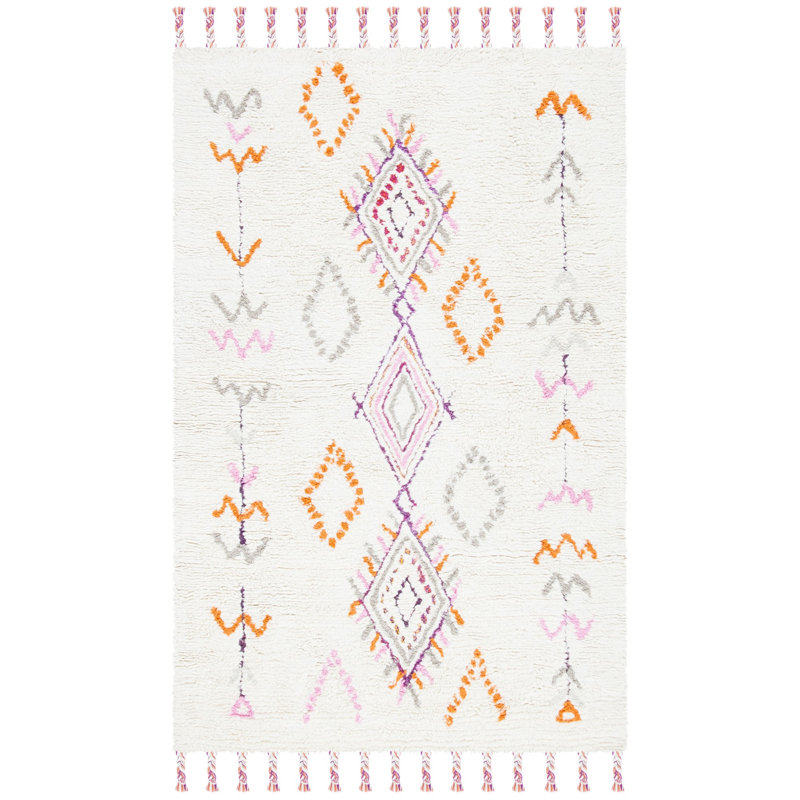 Powell Handmade Tufted Wool Orange/Grey/Ivory Rug, Rectangle 4' x 6'