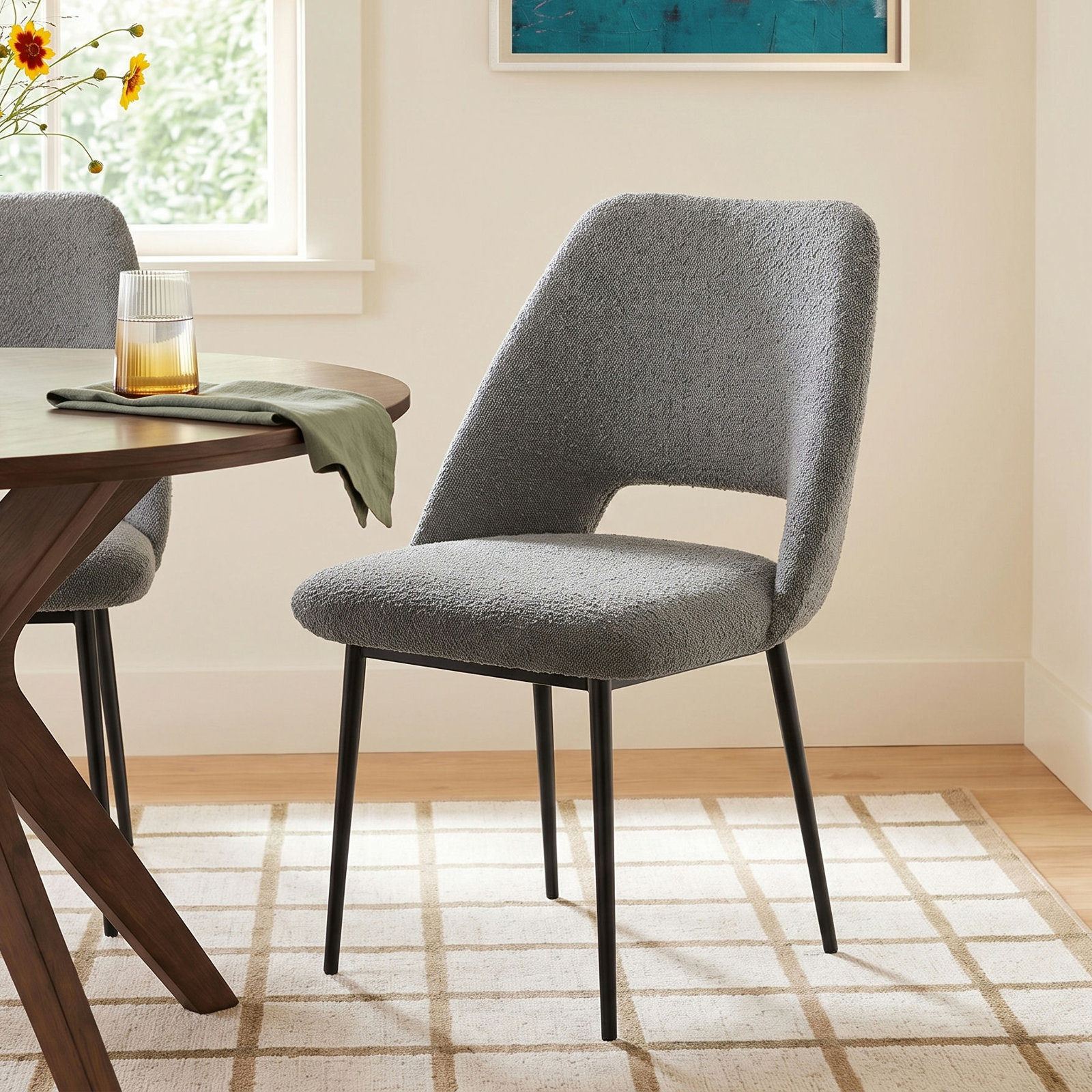Valdez Dining Chair, Gray Boucle