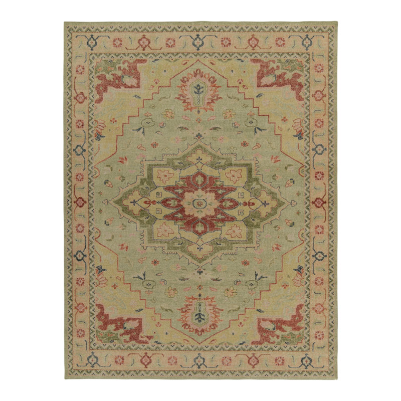 Distressed Homage Hand Knotted Wool Geometric Area Rug, Rectangle 5' x 8'