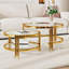 Ensemble de 2 tables basses gigognes en verre avec plateau texturé et cadre doré