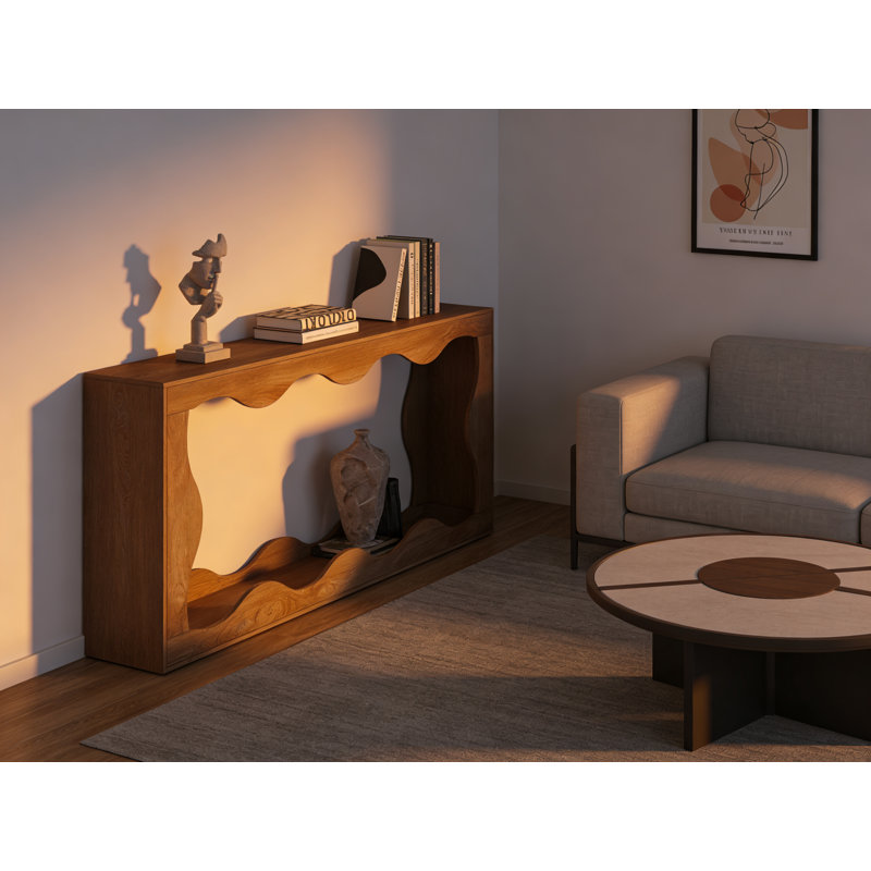 Console en bois brun clair avec base ondulée