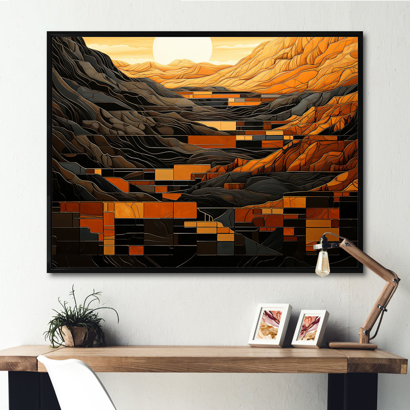 «Orange Desert Sun In Bold Landscape III - Solar Panneaux», art mural, Cadre flottant noir, H 30 po x l 40 po x P 1,5 po