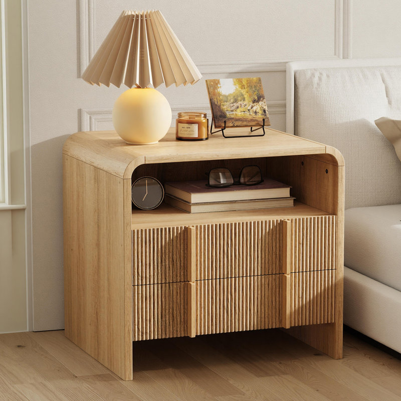 55cm W Particle Board / Chipboard Bedside Table, Beige