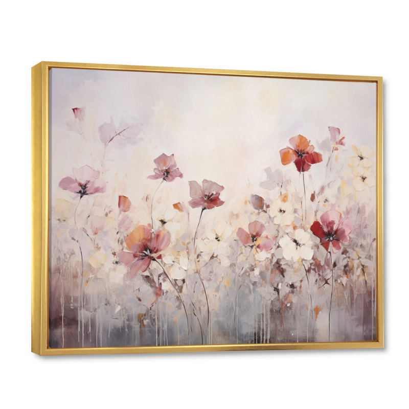 Décoration florale beige Silhouettes florales abstraites, H 34 po x l 44 po x P 1,5 po, Cadre flottant doré
