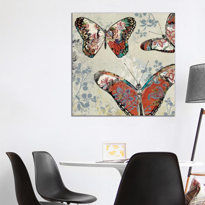 Patterned Butterflies II 1 Piece Wrapped Canvas Wall Art