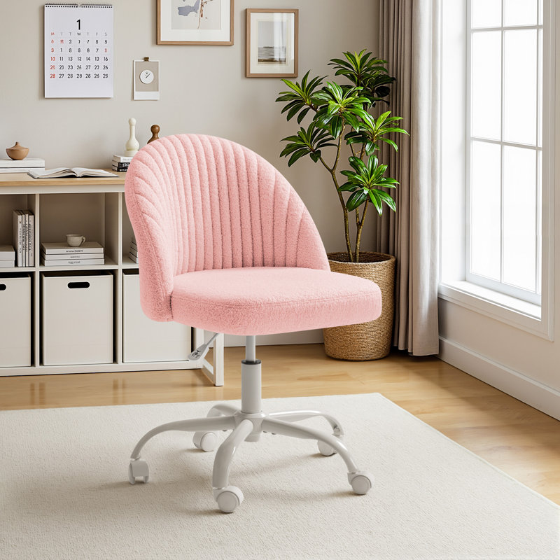 Chaise de bureau en velours avec roulettes, chaise de travail Teddy, Rose