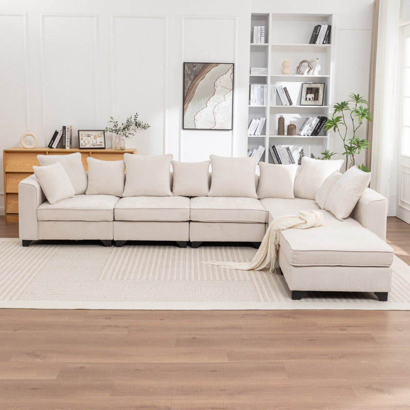Bennett 6-Piece L-Shaped Sectional Sofa, Beige Chenille