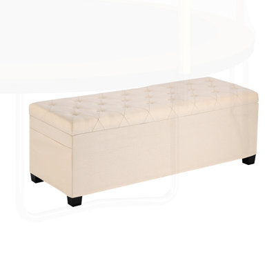 Storage Ottoman Bench with Side Bags, Button-Tufted Upholstered Chest for Living Room and Bedroom, Metal Frame, Linen Fabric, High Load Capacity